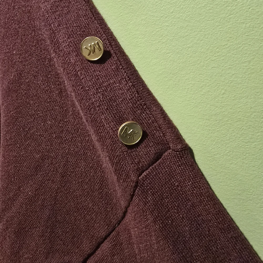 Michael Kors Deep Burgundy Knit Sweater With Button Shoulder Accents Size 2X - Picture 6 of 6
